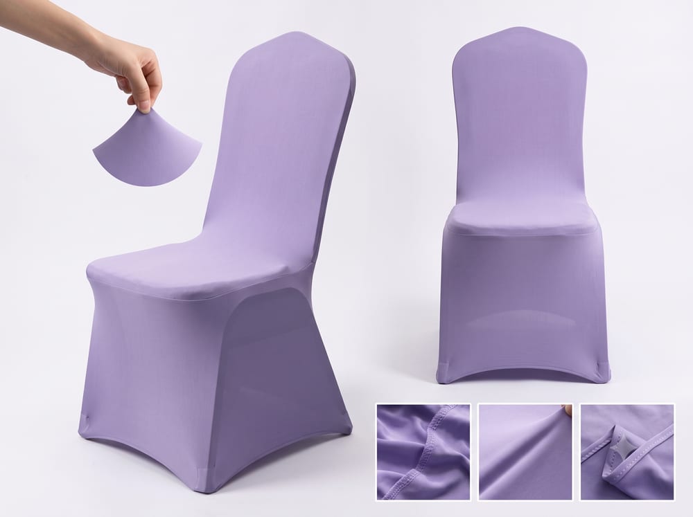 Sillas plásticas vestidas con spandex para alquiler en eventos