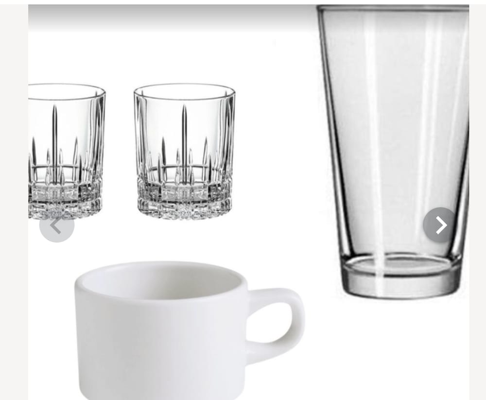 Vasos para gaseosa, whiskey y café para alquiler en eventos